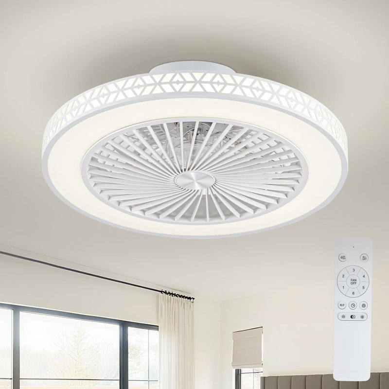 Modern Ceiling Fan with Light with Remote Control, 6 Speeds Reversible 3000K-6500K Dimmable & Timing, Flush Mount Ceiling Fan for Bedroom, Living Room (White)