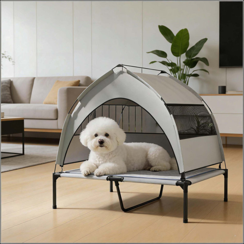 Lit de camp surélevé portatif pour animaux avec coussin confortable, pour une utilisation intérieure et extérieure, assurant le repos et la détente de votre animal.