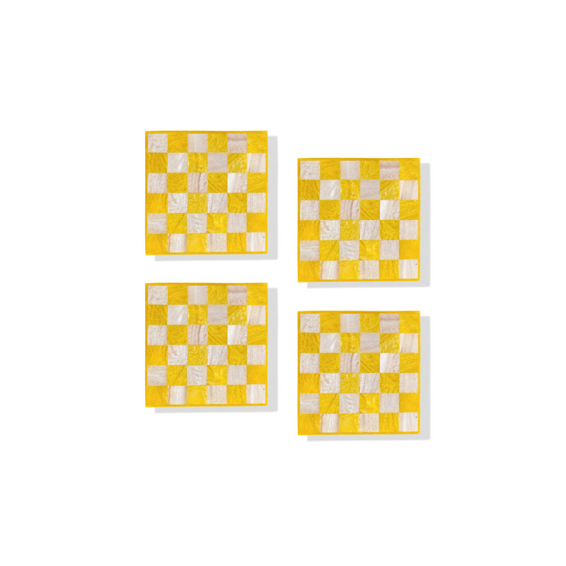 Ensemble de sous-verres en résine Citrine Checker, Yellow