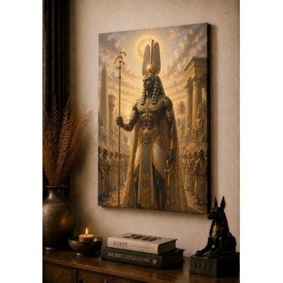 Large Amun – King Of Gods Sacred Anubis Jackal King Wall Art Canvas Print 24x36 Inch Ancient Egypt Mythology Fantasy Artwork Living Room Home Decor Ready to Hang