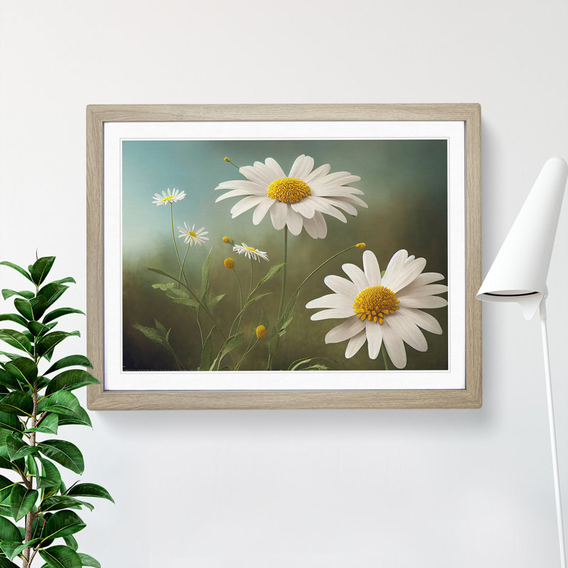 Artsy Daisy Flowers - Framed Print, 25cm H x 34cm W, Grey