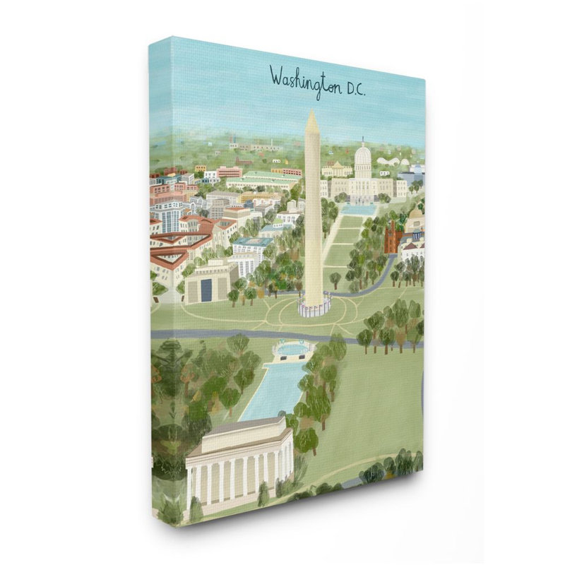 «Architecture and Repères of Washington DC Illustration» par Carla Daly - impression d'art graphique, Toile tendue