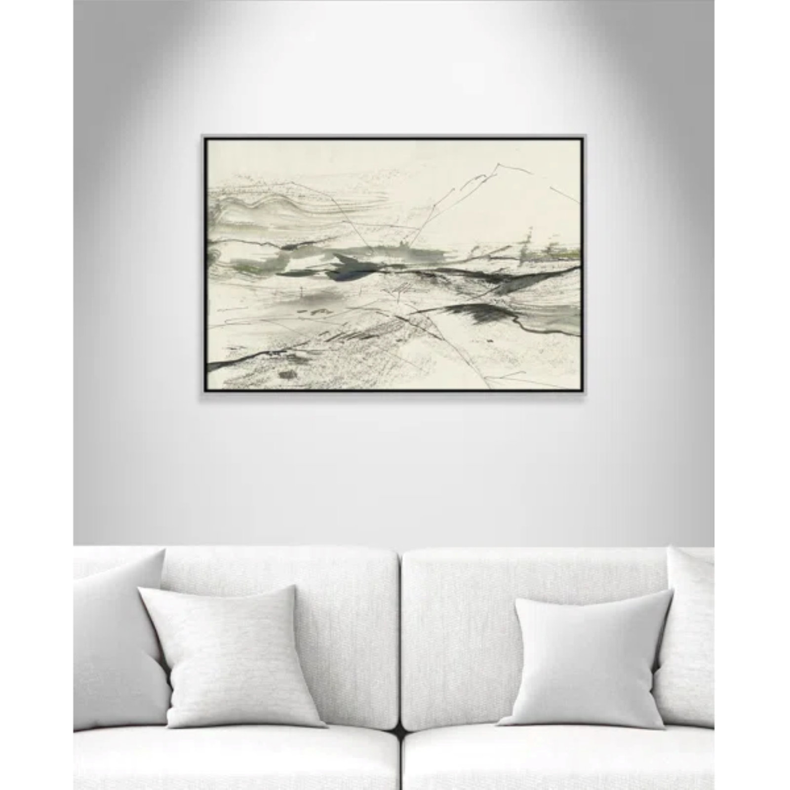 Green Sketches Print by PI Studio, 25.5" H x 37.5" W x 2" D, Silver Floater Framed, No Mat