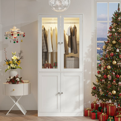 74.8" H Wardrobe Armoire 2 Glass Door With Smart Led Light And 2 Storage Shelves by Ebern Designs