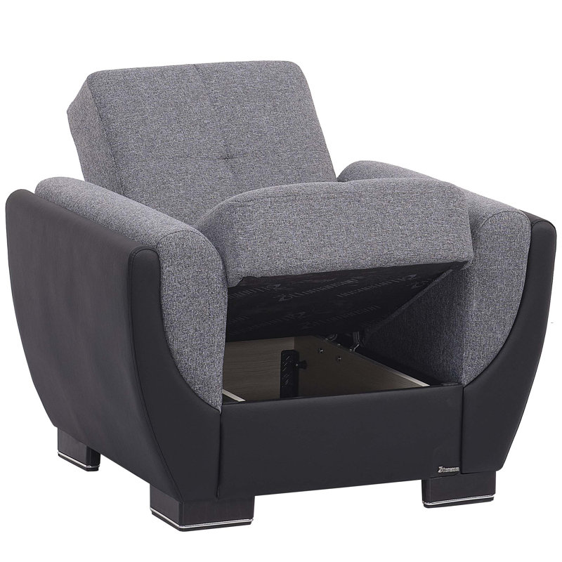  Jaliah Fabric Upholstered Convertible 3-in-1 Sleeper Arm Chair With Storage, Firm Seat Cushion, Gray Microfiber/Microsuede