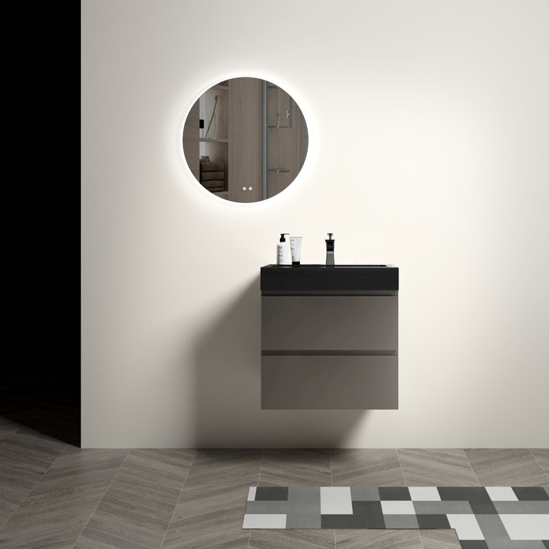24" Gray Bathroom Vanity With Sink - Modern, Wall Mounted, Large Storage, Silent Operation, Beveled Design Contemporary And Stylish, Massive Storage Option, Glide, Finish