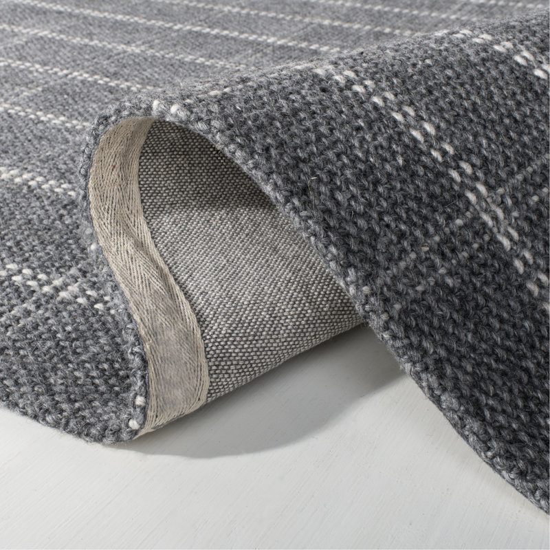 Tamworth Lauren Ralph Lauren Hand Woven Viscose/Wool Plaid Rug in Charcoal, Rectangle 6' x 9'