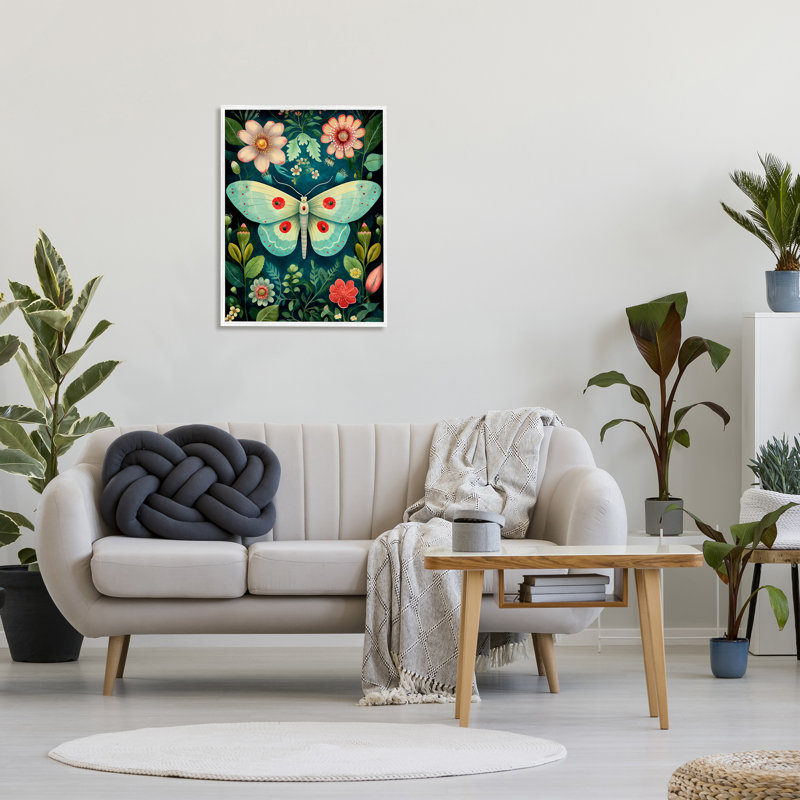 «Green & Pink Moth», reproduction de photo sur toile, Giclée encadrée blanc bord de mer, H 30 po x l 24 po x P 1,5 po