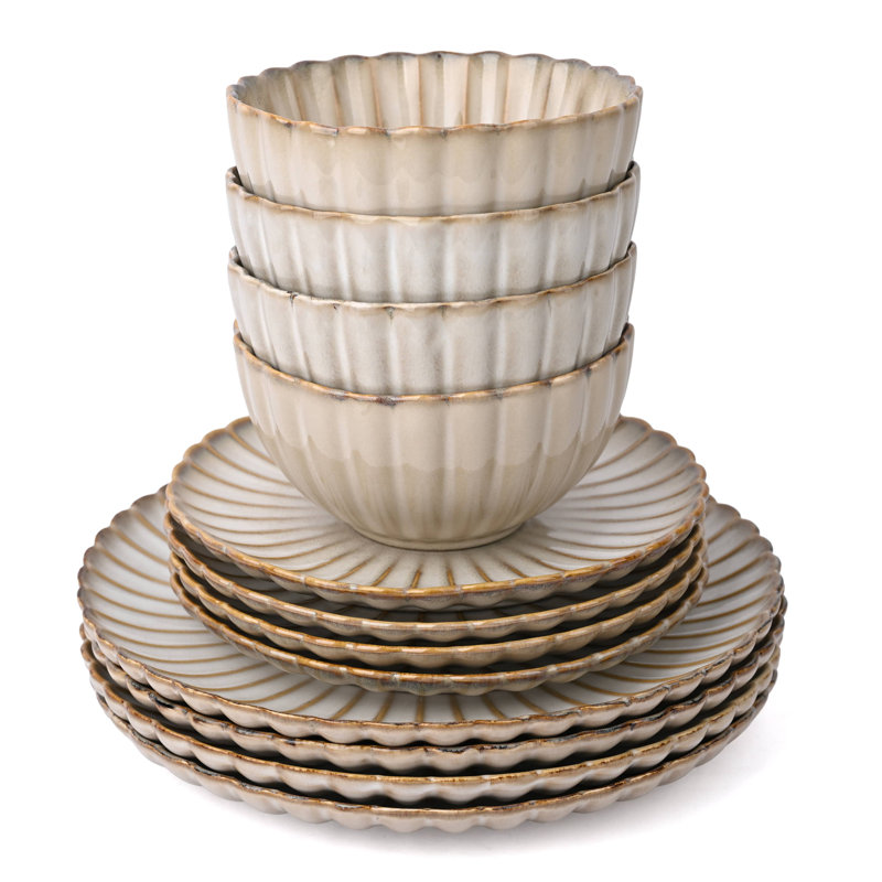 Waterside 12pc Reactive Glaze Petal Stoneware Dinner Set