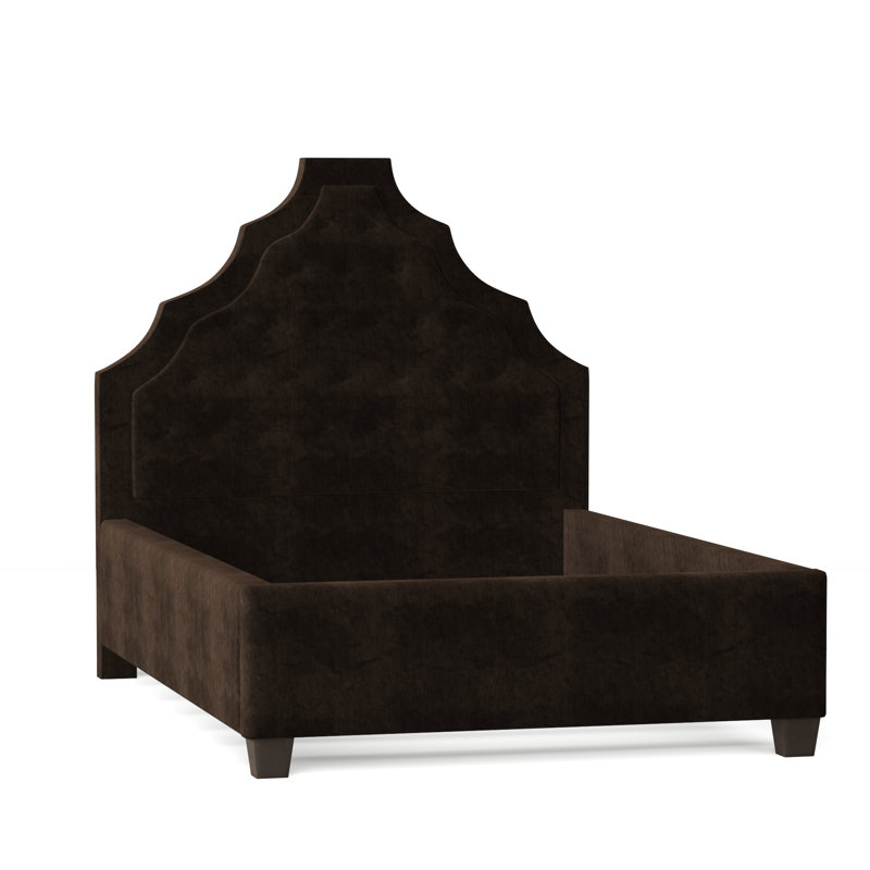 Lexi Upholstered Bed, Queen, Bella Black Performance Velvet, Brown Mahogany