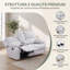 Fauteuil inclinable manuel deux places en lin gris pâle de 173 cm avec porte-gobelets, structure en bois massif et mousse à mémoire de forme haute densité.