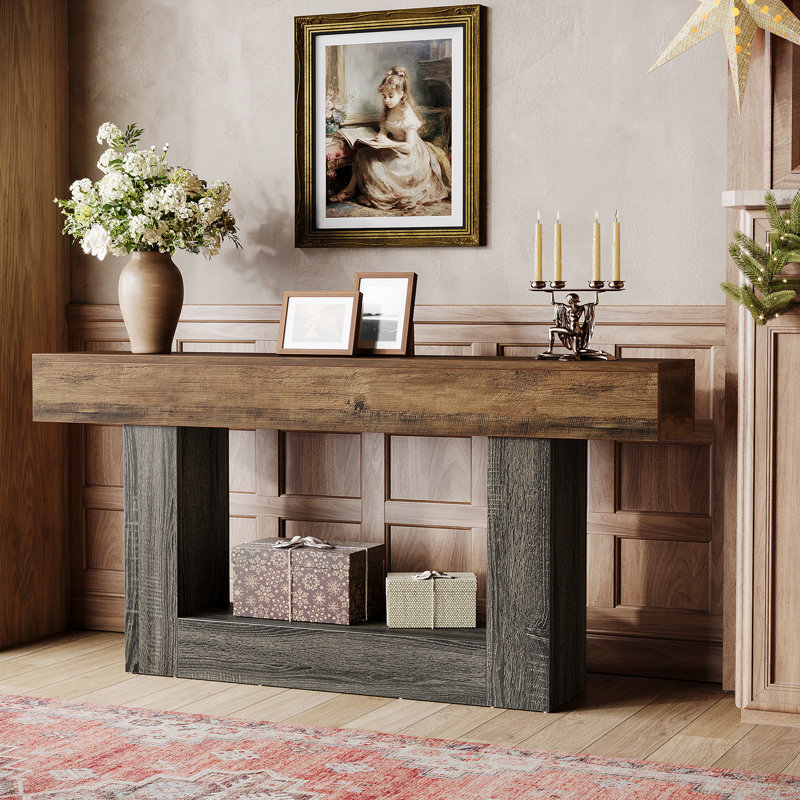 160cm Console Table, Grey, Vintage Brown