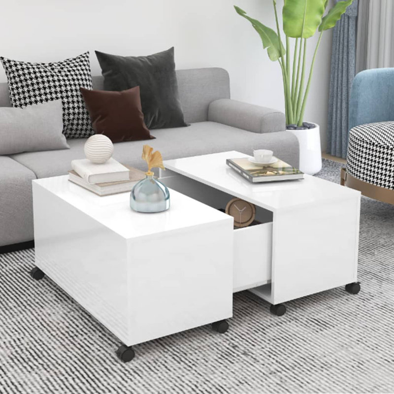 Godderd Wheel Coffee Table with Storage, White