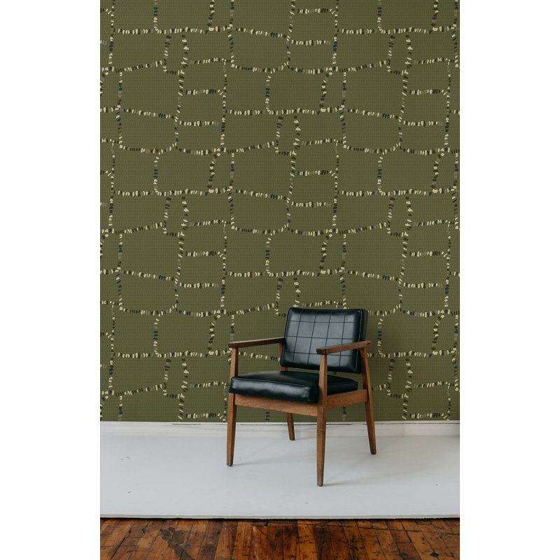 Tulum Ruins Wallpaper, Olive, Faux Grasscloth, Non-Pasted