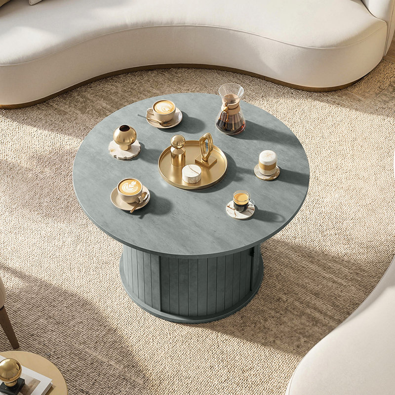 Table basse ronde, centre 31,5 po avec rangement, gris ciment, Gris