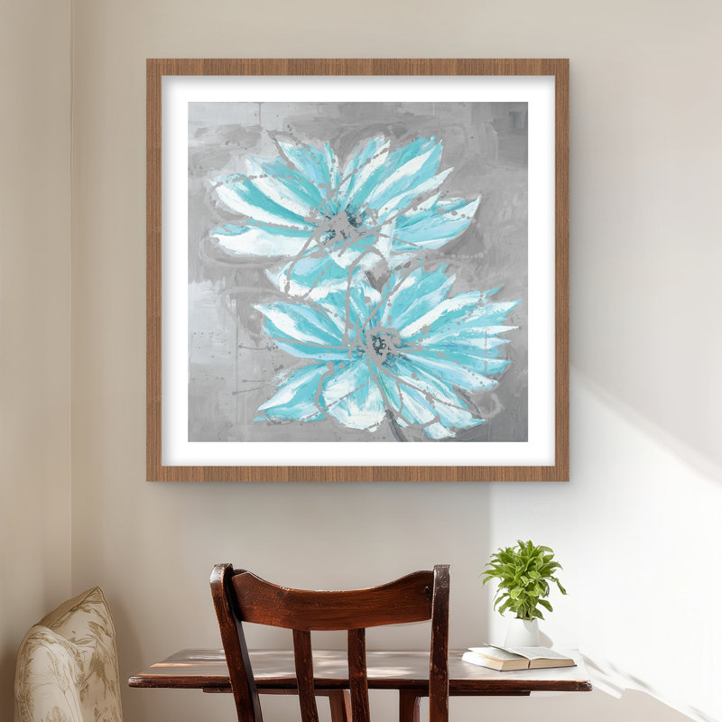 Deux petites fleurs bleues abstraites | Impression encadrée avec passe-partout, Brun, 24" H x 24" W