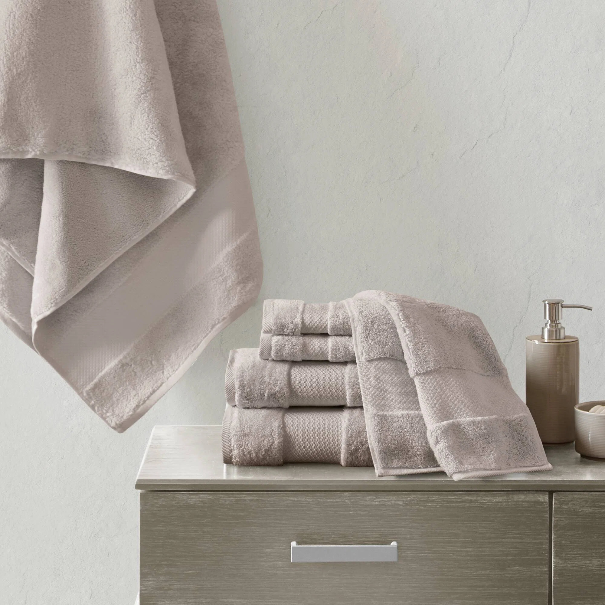 Turkish 100% Cotton Oversized Quick Dry Highly Absorbent Towel Set, 6 Piece Towel Set, Taupe