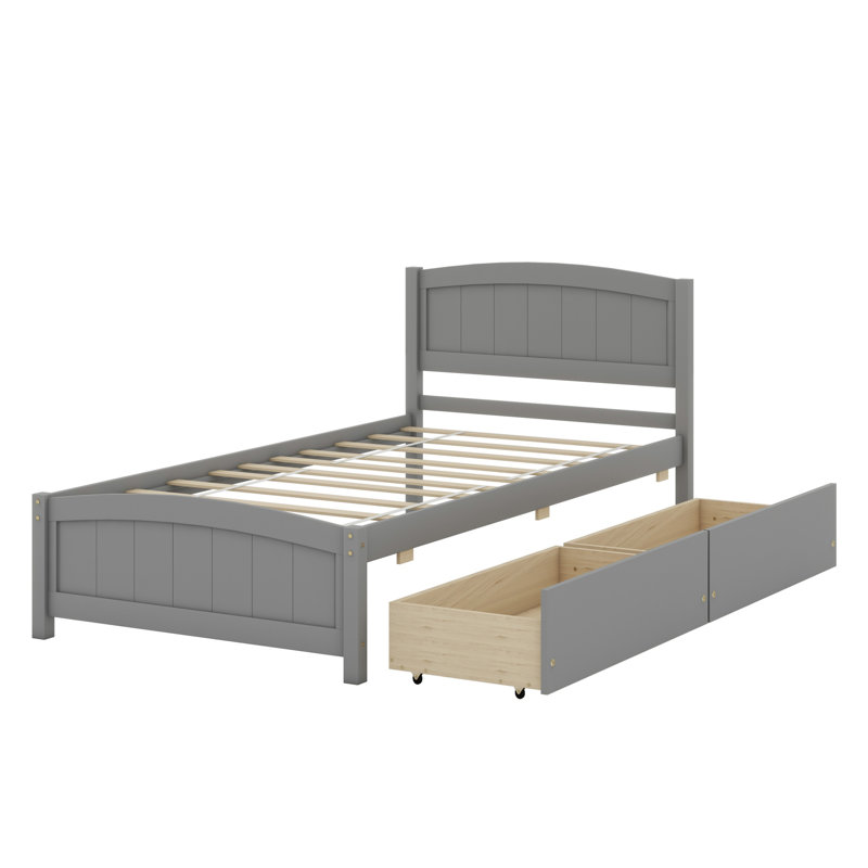 Lit plateforme avec deux tiroirs, Gris