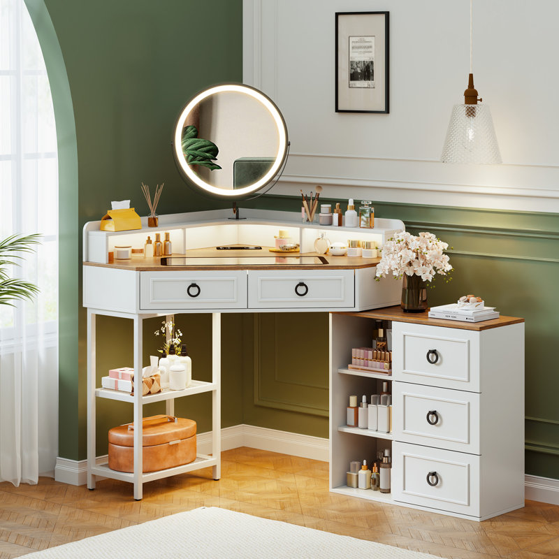 Dressing Table with Mirror, White