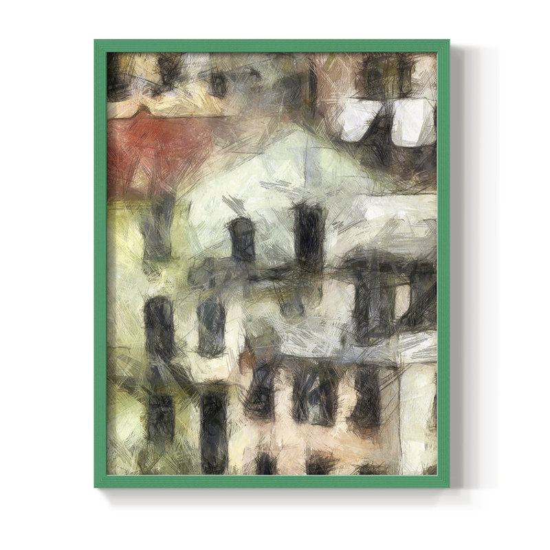 Stacked House II, reproduction encadrée - bois massif, Cadre simple vert, H 10 po x l 8 po