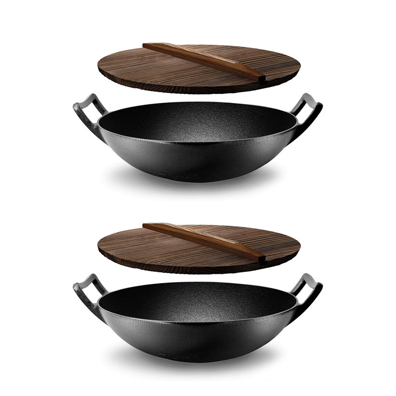 NutriChef Non-Stick Cast Iron Wok with Lid