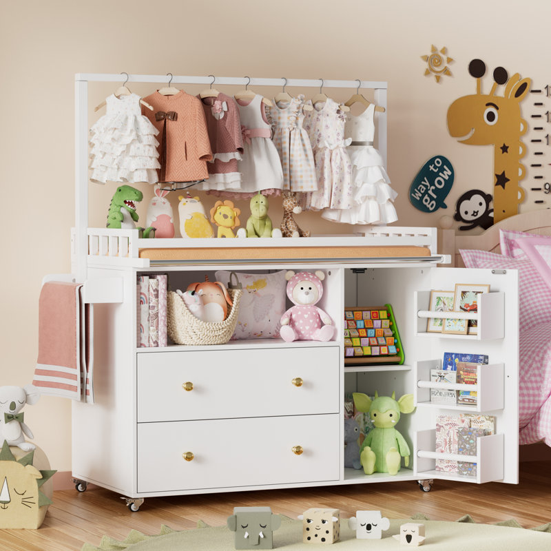 Commode à langer moderne, commode d'angle pour bébé avec 3 tiroirs, 2 étagères de rangement ouvertes, poste à langer multifonctionnel pour chambre d'enfant, pour la chambre de bébé