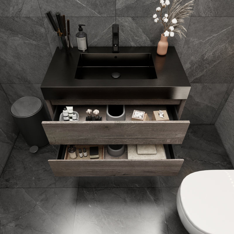 Golitz 35.5'' Single Bathroom Vanity with Stainless Steel Top, Grey Oak