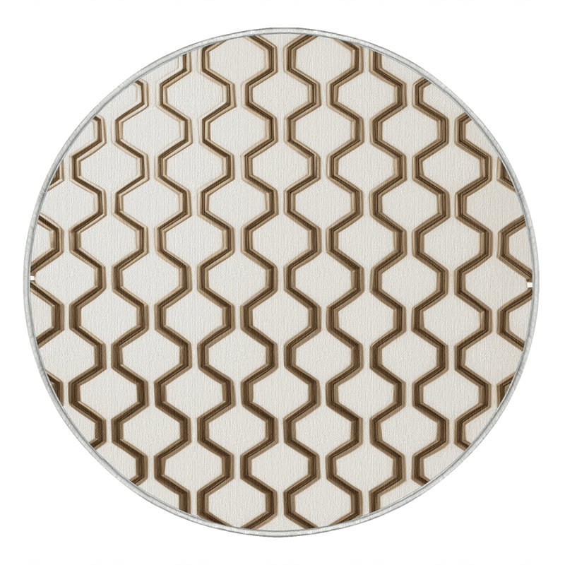 Tapis beige en treillis lavable à la machine, Rond 3 pi