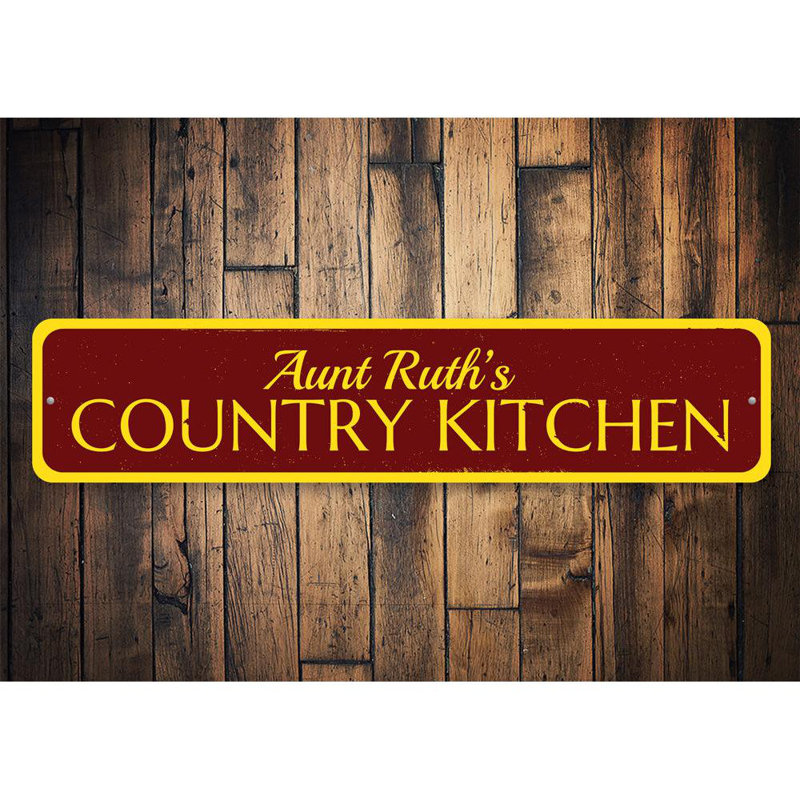 Country Kitchen Aluminum Sign, 4" H x 18" W x 0.04" D, Yes