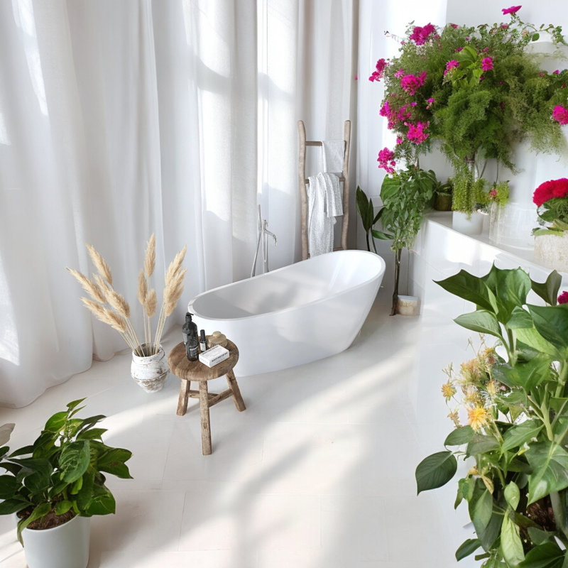 55" x 28.35" Freestanding Soaking Acrylic Bathtub