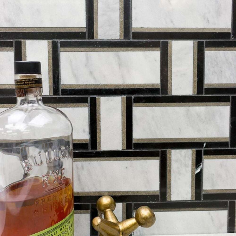 Esplanade 13x13 Basketweave Polished Marble Mosaic Tile, Cindersmoke