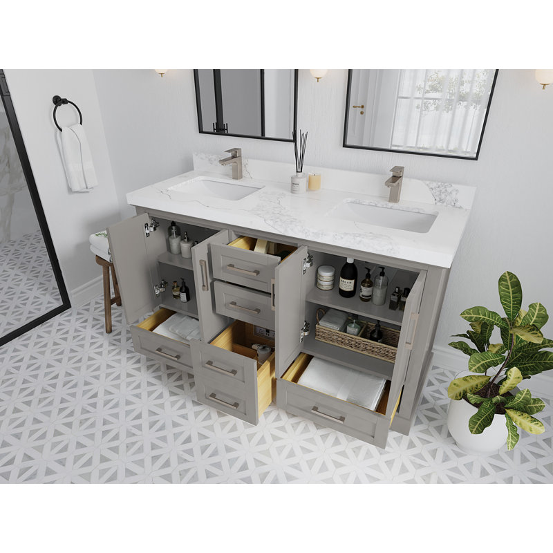 Ensemble de meuble-lavabo double 60 po Esin, Calacatta Laza