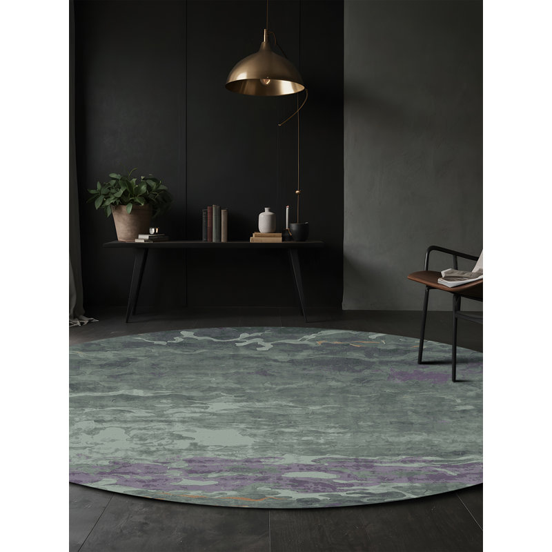 Tapis gris lavable à la machine, Rond 6 pi