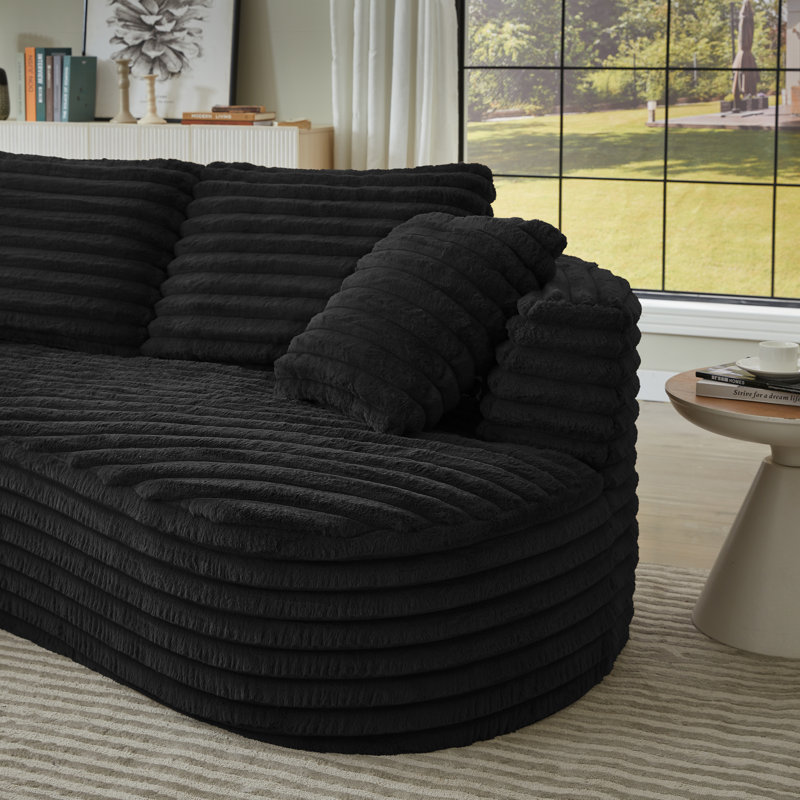 Canapé modulaire surdimensionné en L 120,9 po et méridienne rembourrée - aucun assemblage requis, Velours côtelé noir