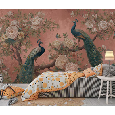 Papier peint à motif de paon, adhésif mural chinois
