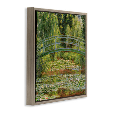 Water Lily Pond Monet Classic Painting Grain Framed Floater Canvas Wall Art by Claude Monet