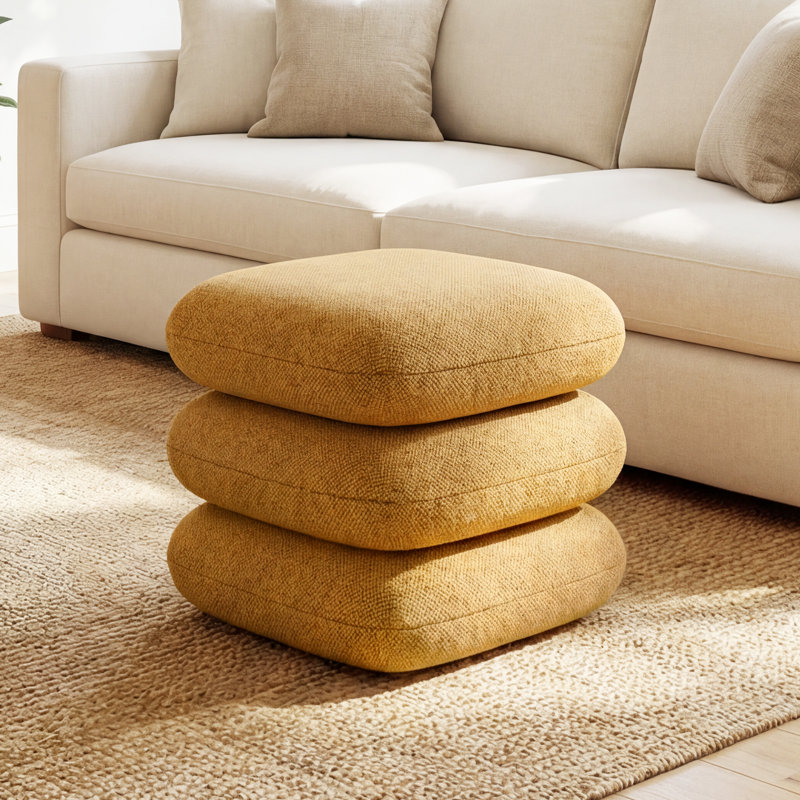 Agnes Upholstered Round Swivel Ottoman, Yellow