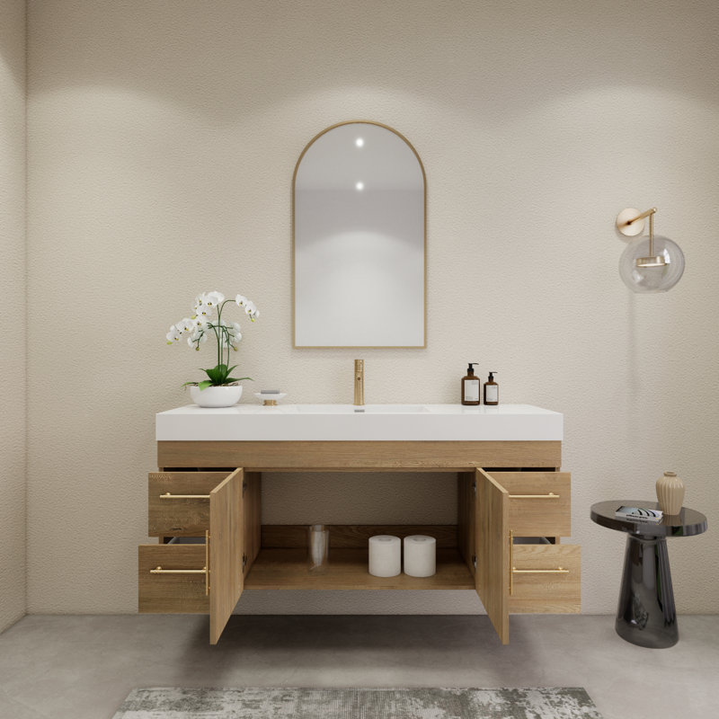 59" Wall-Mounted Single Bathroom Vanity Set, Oak