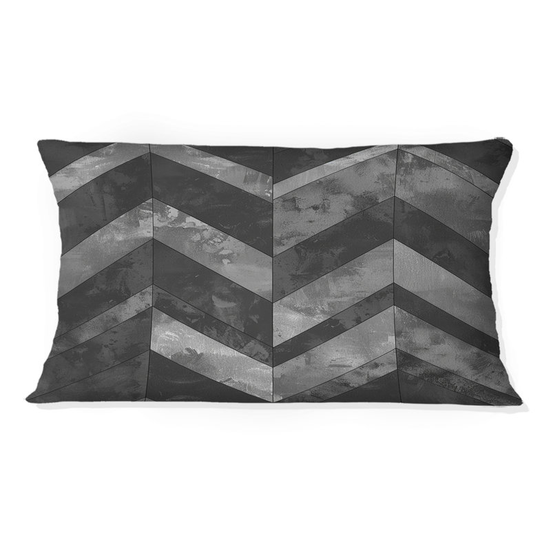 Coussin lombaire gris à imprimé chevron IV - moderne
