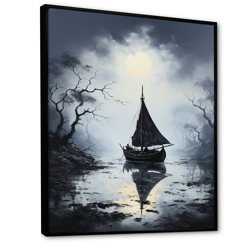 Mystic Pirate Boat Voyage IV - Bateau côtier, art mural, Cadre flottant noir, 40" H x 30" W