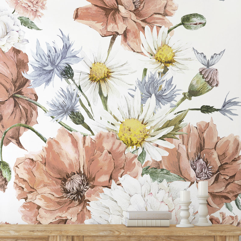 Panneau de papier peint auto-adhésif Meadow, Rose, L 96 po x l 96 po