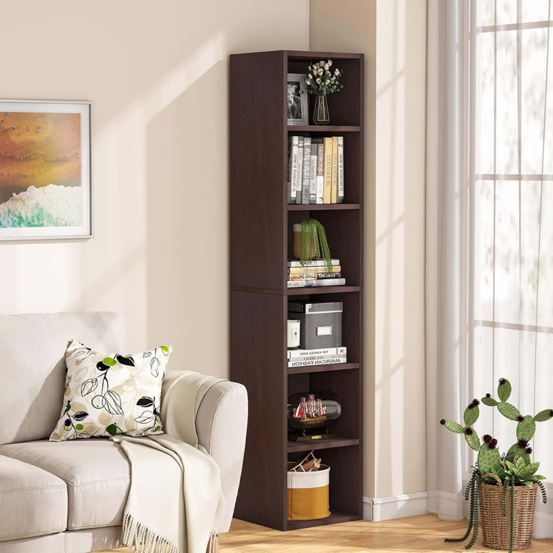 70.9" Cherry 6-Tier Narrow Corner Cube Bookcase Storage For Living Room, Office, Bedroom, Cherry