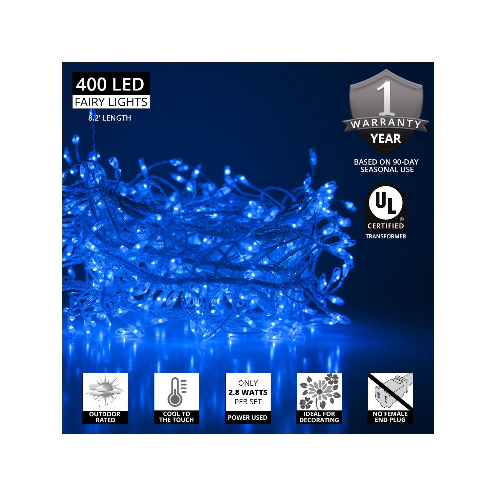 96'' LED String Lights, Blue