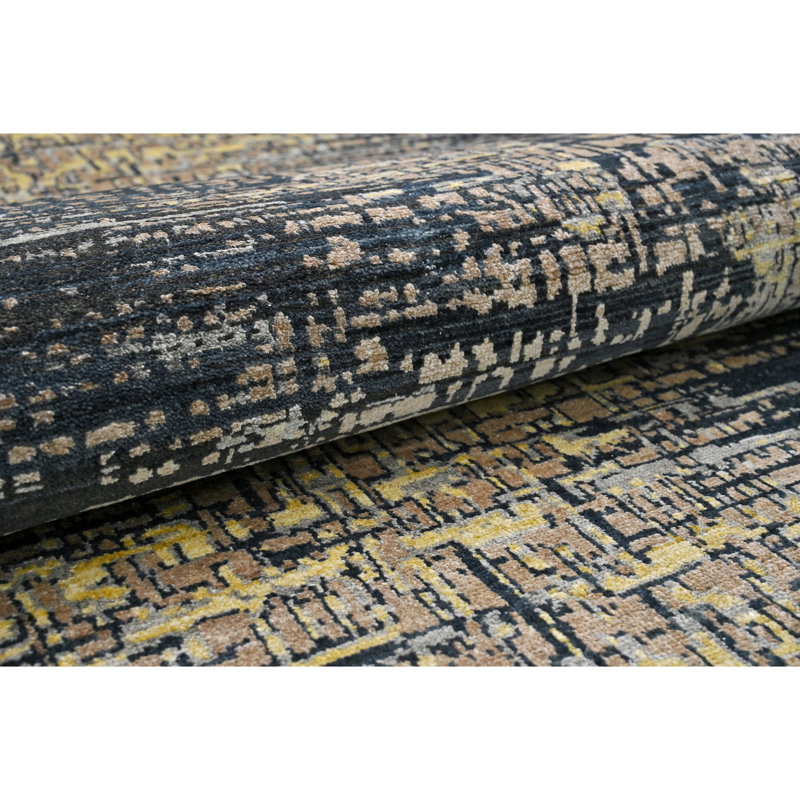 High-Quality Hand-Knotted Denim Blue And Gold Area Rug