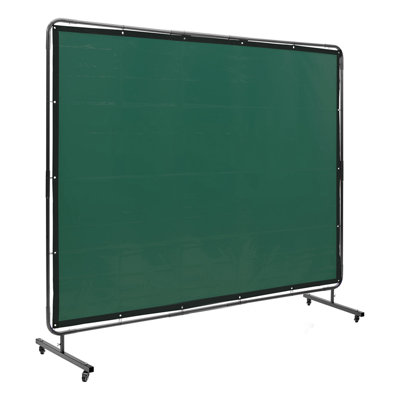 Welding Screen with Frame, 6' x 8' Welding Curtain Screen, Flame-Resistant Vinyl Welding Protection Screen on 4 Swivel Wheels (2 Lockable), Moveable & Professional for Workshop/Industrial, Green