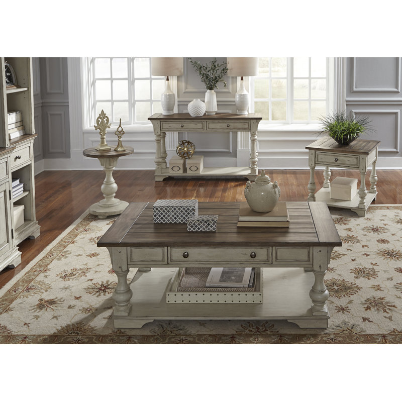 Morgan Creek Antique White Round Chairside Table with Storage