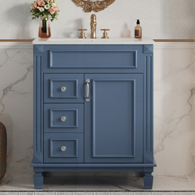 Meuble-lavabo de 24 po avec lavabo en céramique de conception compacte pour petits espaces d'inspiration française avec 2 tiroirs et tablette réglable