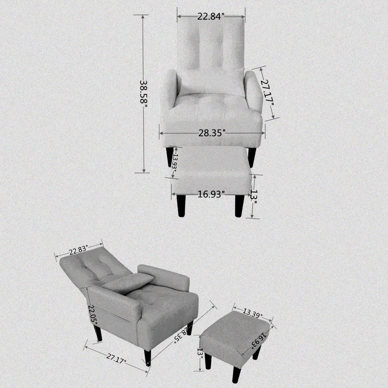 Muddathir Upholstered Waiting Room Accent Chair with Adjustable Backrest and Ottoman, White Fabric