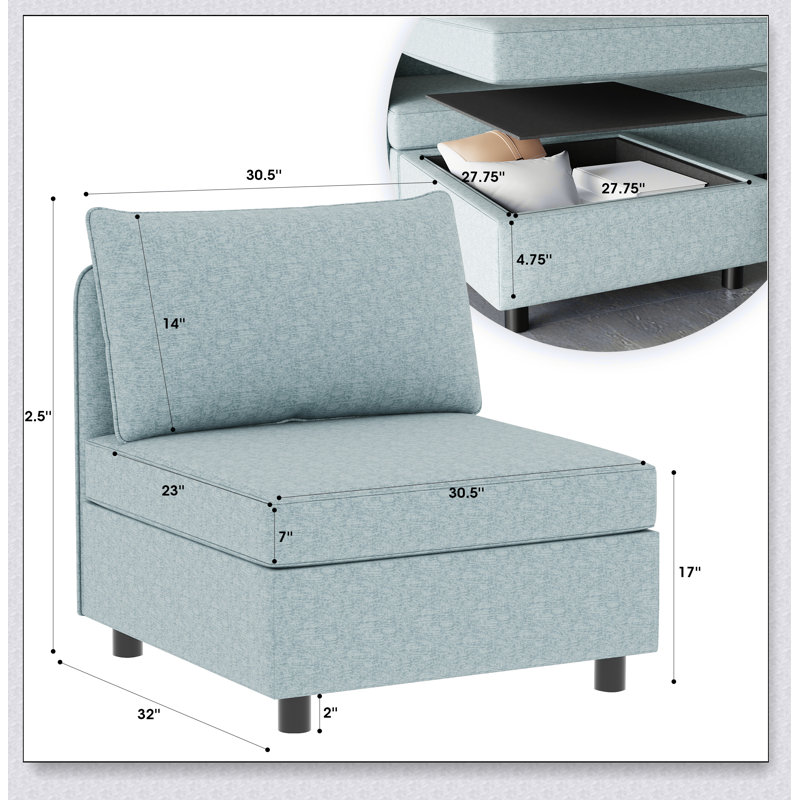 Armless Seat for Modular Sectional Sofa with Spacious Storage, Perfect for Modern and Functional Living Spaces.