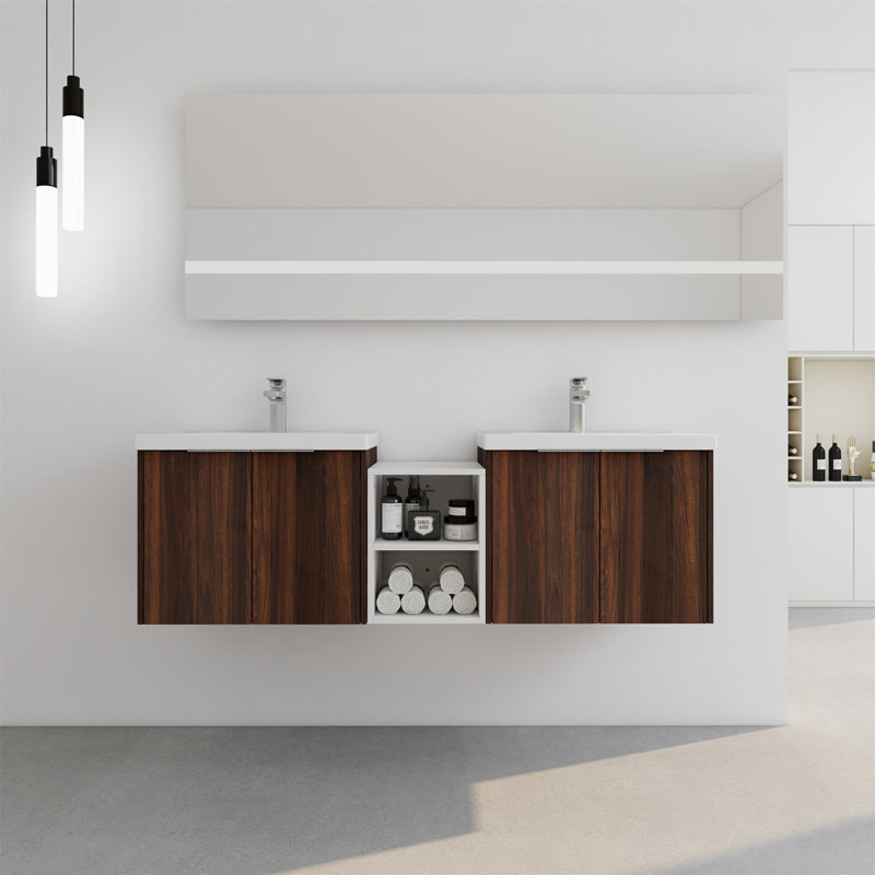Meuble-lavabo à fermeture en douceur avec lavabo, Noyer de Californie, 59"